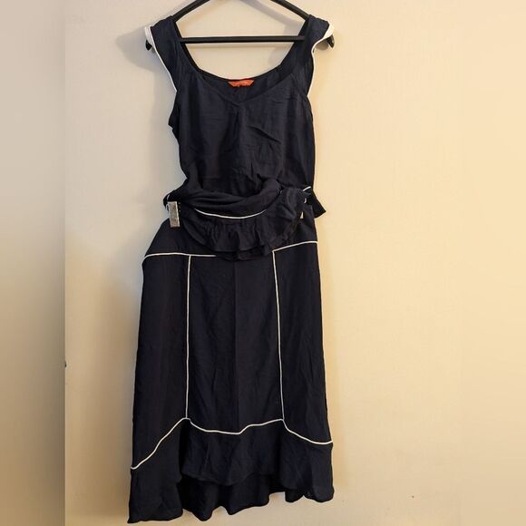 Navy tank top and hi-low midi skirt , 2 piece set, white detailing size S - Picture 4 of 4